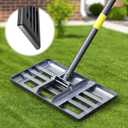 Lawn Leveling Rake: Anti Flipping 17" x 10" Stainless Steel Lawn Ground Leveler for Soil, Heavy Duty Grass Top Soil Dressing Leveling Rake, Home Lawn,Golf Field,Yard Landscaping Tool, 60 Long Handle