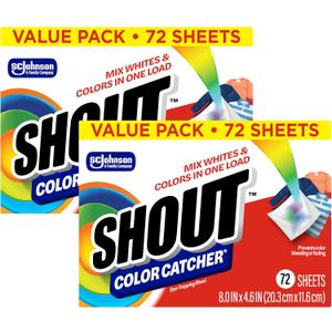 Shout Color Catchers for Laundry, Allow Mixed Washes, Prevents Color Runs and Maintains Original Clothing, 72 Count - Pack of 2 (144 Total Sheets)