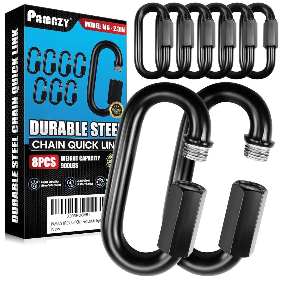 8PCS 2.3 Chain Quick Links, High Strength, Anti-Rust, Heavy Duty Chain Connector, Carabiner for Chain Connecting, Key Chain, Camping, Backpack, Pet Leash, Gym Bag