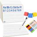 6pack Dry Erase Board 9"x12"with Lines and Blank Surface Learning,Math,Writing Teacher & Homeschool Supplies Mini Whiteboard Erasers Included Colors pens