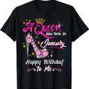 A Queen Was Born in January Gifts January Birthday Girl T-Shirt, S