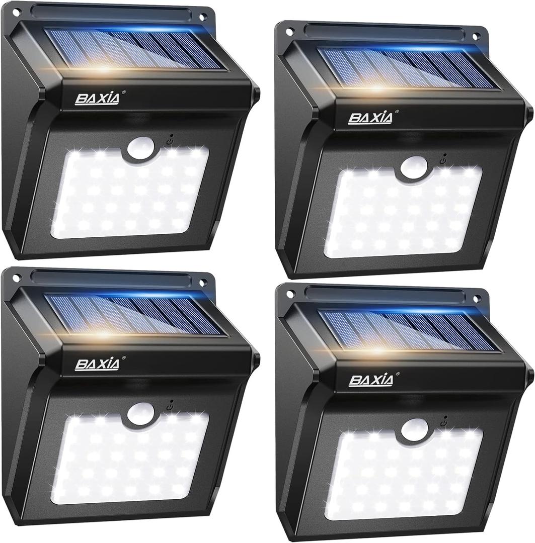 BAXIA TECHNOLOGY Solar Outdoor Lights Wireless Security Motion Sensor Solar Lights Outdoor Waterproof for Front Door,Backyard,Steps,Garage, Garden (400LM,4 Packs)