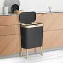 Kitchen Waste Bin Tall Slim Trash Can with Lid, 4 Gallon Small Bathroom Garbage Bin,Modern Waste Basket for Kitchen,Living Room,Office,Bedroom Trash Can,Dog-Proof Plastic Bathroom (Black)