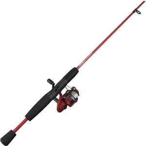 Zebco Slingshot Spinning Reel and Fishing Rod Combo, 2-Piece Medium-Light Durable Fiberglass Rod, Comfortable EVA Handle, Pre-Spooled with 8-Pound Cajun Fishing Line, 5'6" Rod - Red