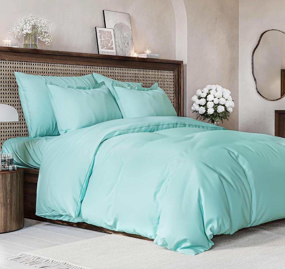 Duvet Cover King Size Set - Extra Soft King Size Duvet Cover 104 x 90 with 2 Pillow Shams - Hotel Luxury, Easy Care and Fade Free w/ Zipper Closures & Ties - Comfy Breathable Bedding Set (Spa Blue)