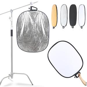 5 in 1 Photography Reflector 27x35inch (72x90cm) Collapsible Light Reflector with Handle & Connection Adapter,Portable Light Reflectors Diffuser Panel Photography Kit for Studio Video&Outdoor Lighting
