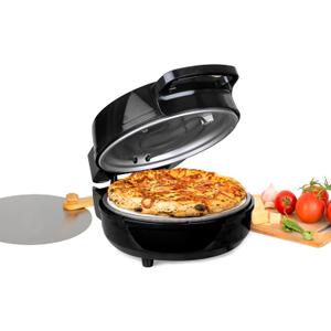 Homecraft Stone Baked Pizza Oven – 12in Woodfired Style Indoor Electric Countertop Pizza Maker – Ceramic Stone & Stainless Steel Peel – Variable Temp Control to 750°F – Homemade Pizza in Minutes-Black