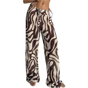 SHENHE Women's Zebra Print Swimsuit Cover Up Pants Wide Leg Baggy Beach Bathing Suit Coverups, Small 