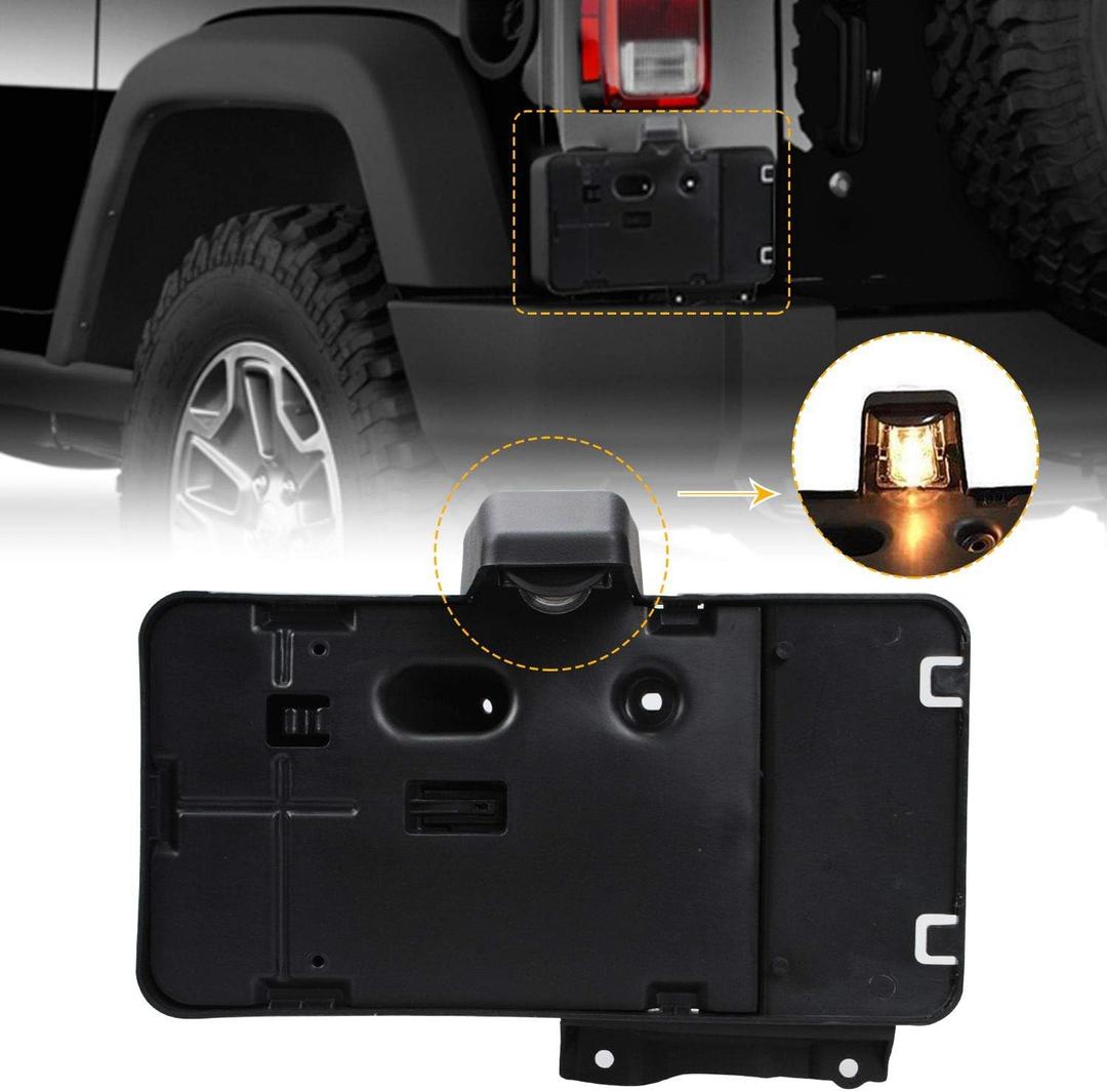 JeCar Fit for JK License Plate Holder Frame with Light Rear License Plate Mounting Bracket Compatible with 2007-2017 Jeep Wrangler JK JKU Sahara Rubicon X Sport & Unlimited