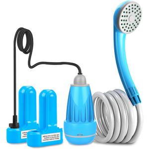innhom Portable Shower Camping Shower Outdoor Camp Shower Pump, Electric Rechargeable Portable Camping Shower, Powered by Rechargeable Battery (blue-2 batteries)