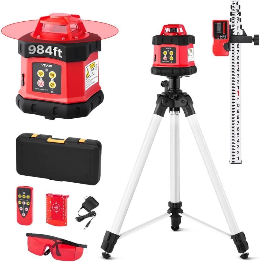 VEVOR Rotary Laser Level Kit, 2000ft 360-Degree Self Leveling Green Horizontal Laser Transit,with Tripod,Receiver,Remote Control, Scale, Toolcase, IP66 Rating Waterproof, 0.80in/100ft for Construction