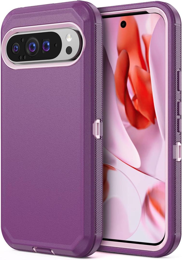 Jiunai for Google Pixel 9 Pro XL Case Heavy Duty Shockproof Port Protection Dual Layer Screenless DustProof Rugged Protective Phone Cover Case for Google Pixel 9 Pro XL 6.8'' 2024 Women Men Purple