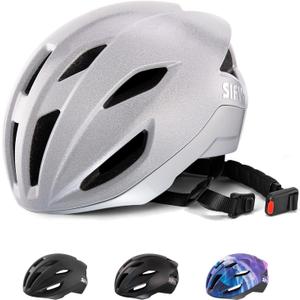 Adult Bike Helmet, SIFVO Road Bike Helmet Adjustable 55-58cm, Magnetic Buckle Lightweight Cycle Helmet for Men and Women Commuting Cycling Scooter Helmet (Silver)