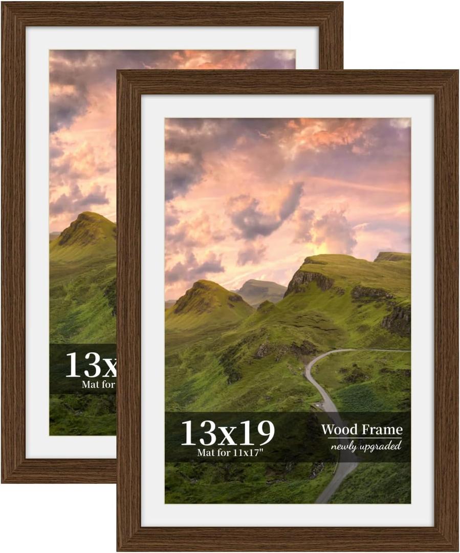 13x19 Picture Frame Set of 2, Wood Frame with Real Glass, Wide Border, 13X19 in