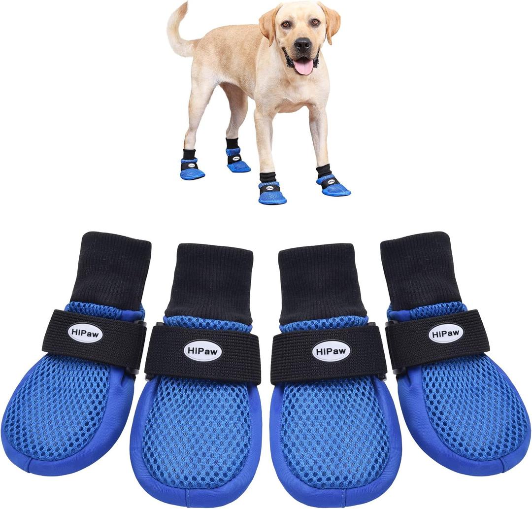 Hipaw Breathable Dog Shoes for Medium Large Dogs,Comfortable Dog Boots with Non-Slip Soles,Paw Protectors for Cold or Hot Pavement,Dog Booties for Hardwood Floors Daily Walking (XL (Insole Width 2.8") for 72-94 lbs, Blue)