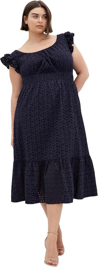 City Chic Women's Plus Size Dress - Sweet Broderie Midi (Navy)