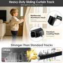 Ceiling Curtain Track, Heavy Duty Aluminum Curtain Rail for Ceiling or Wall Mount, Smooth Sliding Track System with Rollers, Hooks & Clips for Room Divider or Windows, Black, 12 FT