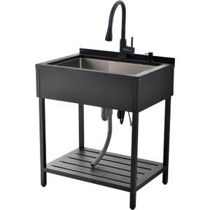Black Stainless Steel Utility Sink, 30.7"x21.65" x35" Freestanding Sink with Faucet Large Laundry Utility Sinks 16 Gauge Single Bowl Commericial Sinks for Kitchen Laundry Room Outdoor Garage