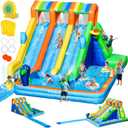 FBSPORT Inflatable Water Bounce House, Large Bounce Castle with 3 Slide, Inflatable Water Slide with Splash Pool, Climbing, Water Slide Bounce House for Outdoor Indoor (with 550W Air Blower)