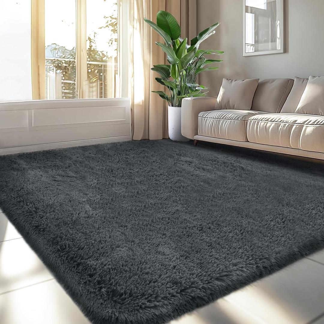 Fluffy Area Rug for Living Room 6x9: Grey Shag Rugs for Living Room- 6x9 Feet Fluffy Rugs for Bedroom- Shag Gray Rugs Soft Fuzzy Carpets for Bedroom, Nursery (Grey,6x9)