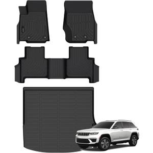 All Weather Floor Mats Cargo Mat Fit for Jeep Grand Cherokee(WL Include 4xe, Not WK2 or WL75) 2022-2025 5 Seat Only TPE Rubber Liners All Season Guard Odorless Anti-Slip Floor Mats Cargo Liner