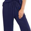 Ekouaer Pajamas for Women Set Button Up Sleepswear 2 Piece Short Sleeve PJ Top and Long Pants Loungwear With Pocket S-XXL (Medium, Navy)