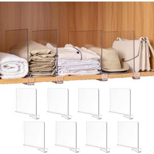 Adjustable Closet Shelf Dividers 8 Pack - Acrylic Vertical Organizer for Cabinets, Kitchen, Pantry (Clear)