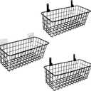 Joben Oligey 3 Set Hanging Wire Baskets ,Wall Mount Fruit Basket,No Drilling,Adhesive Small Metal Basket,Farmhouse Food Storage Mesh Bin Kitchen Pantry Laundry Bathroom Closet Garage RV ,Black