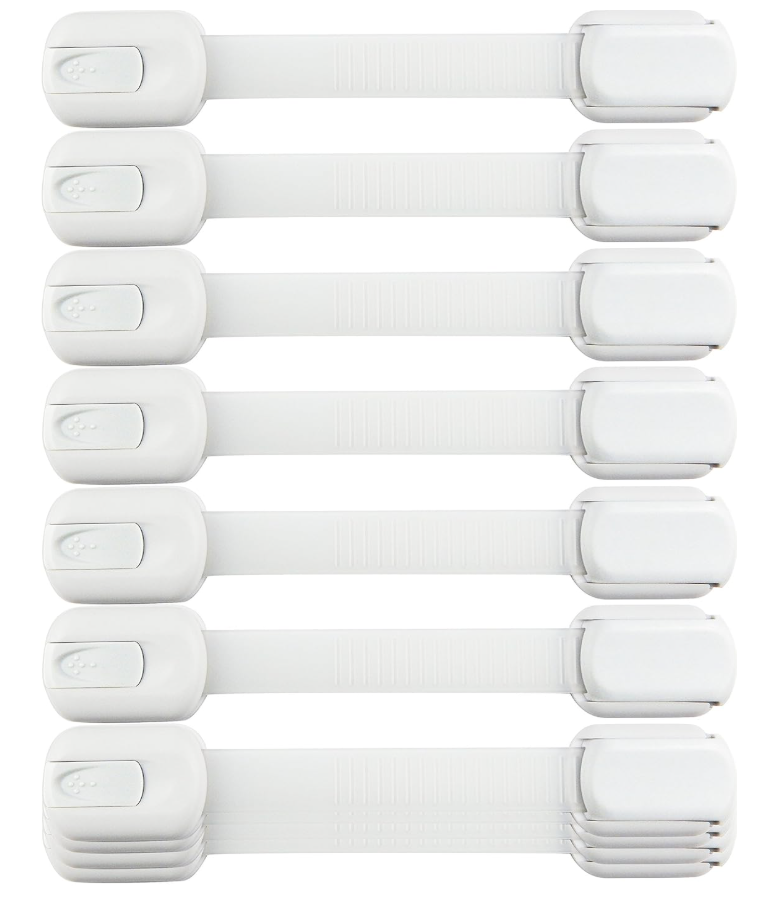 Child Safety Strap Locks (10 Pack) Baby Locks for Cabinets and Drawers, Toilet, Fridge & More. 3M Adhesive Pads. Easy Installation, No Drilling Required, White