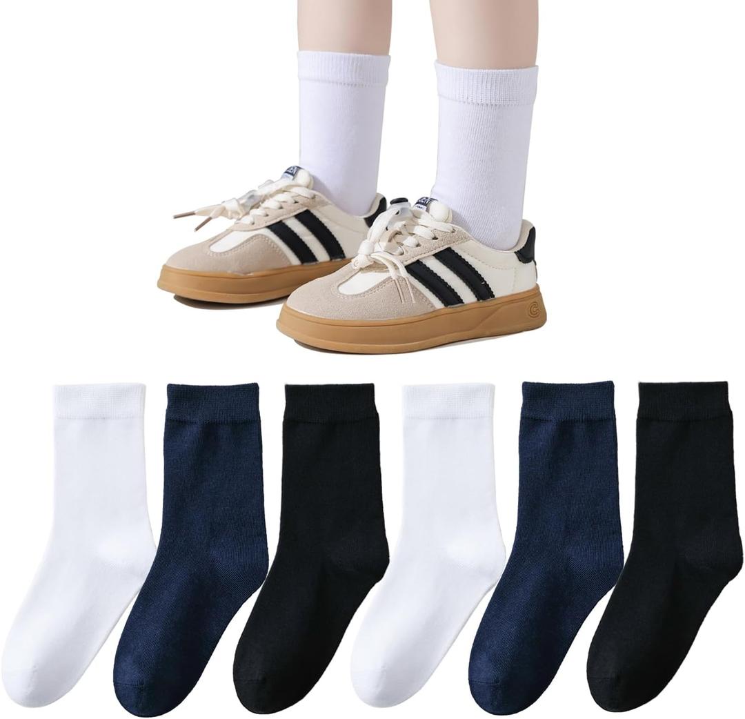 Marchare Boys Girls Seamless Crew Socks Soft School Dress Socks Uniform Calf Socks Black White Navy