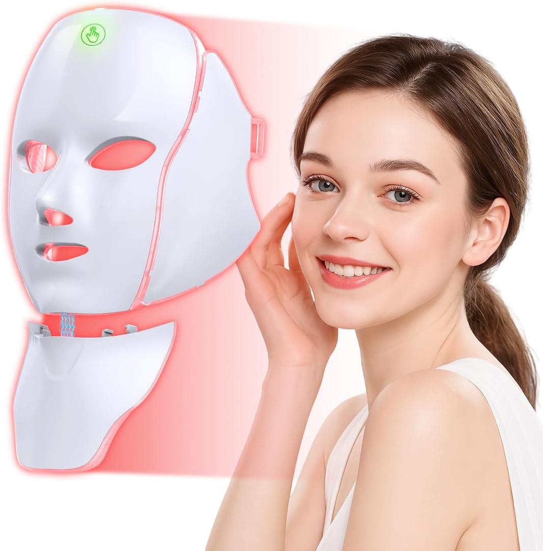 Red Light Therapy Mask for Face,7 Custom Modes with InfraredCordless LED Face Mask & Neck Mask,Portable USB C Rechargeable for Home Use Working Travel Yoga