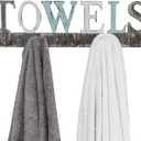 MyGift Wall Mounted Rustic Multicolored Solid Wood Towel Rack with 5 Dual Hooks and Decorative Towel Cutout Design, Wall Hanging Bathroom, Kitchen Laundry Room Hand Towel Hooks