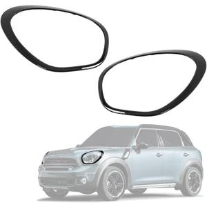 HECASA Pair Headlight Bezel Compatible with 2011-2016 Mini Cooper Countryman 2013-2016 Mini Cooper Paceman Front Headlamp Door Cover Trim Painted Gloss Black - Driver & Passenger Side