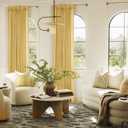 Gold Curtains for Living Room Back Tab Modern Farmhouse Semi Sheer Curtains 102 inches Long 2 Panels Set Muted Neutral Window Curtain for Dining Room Bedroom 52x102