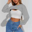 LovelyWholesale Womens Crewneck Cropped Sweatshirt Long Sleeve Super Crop Top Workout Gym Aesthetic Grey Large (L)