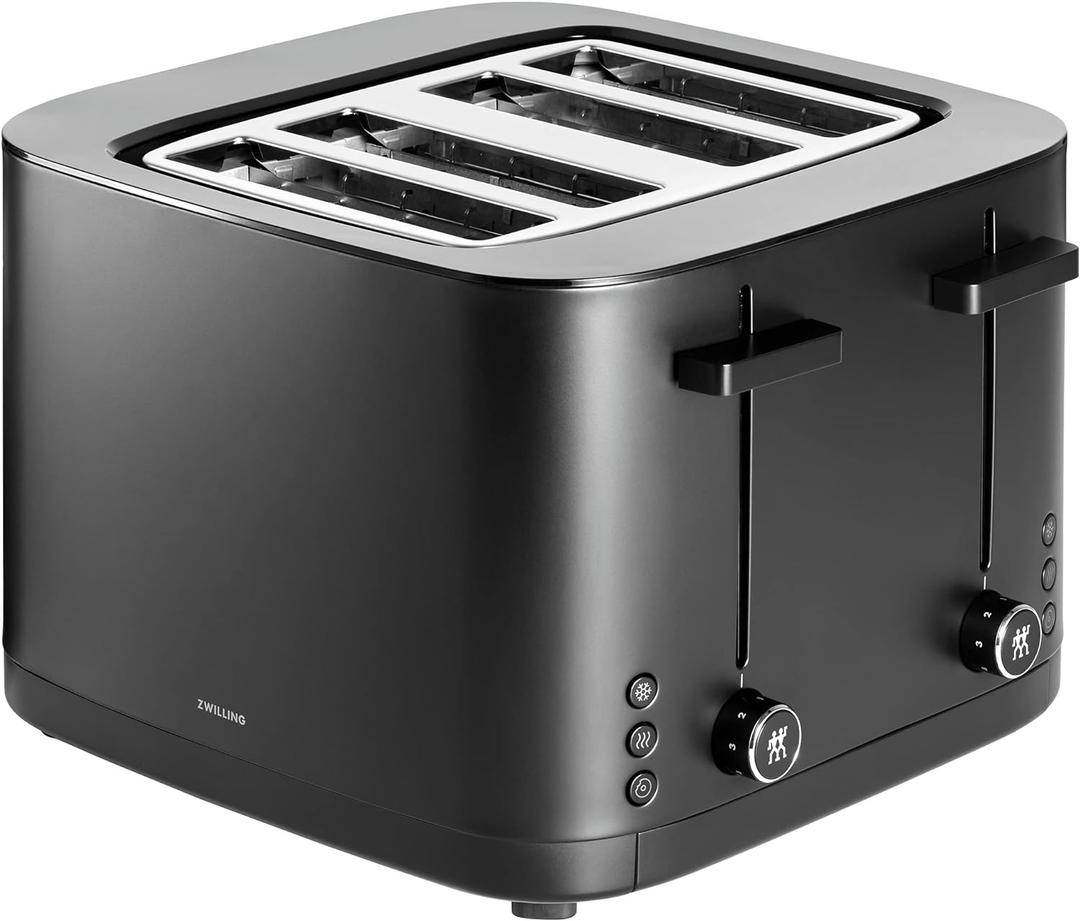 ZWILLING Enfinigy, 4-Slice Toaster with 4 Slots, Extra Wide 1.5" Slots for Bagels and Toast, Black