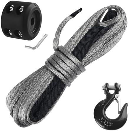 Ucreative 3/16 Inch x 50 Feet Synthetic Winch Rope 8,350LBs Line Cable with Hook and Stopper for ATV UTV (Gray)