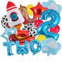 17Pcs Toy Themed Party Decorations Cartoon 2nd Birthday Decorations Blue Sky Clouds Cowboy Hat Boots Rocket Balloons Two Infinity and Beyond Toy Inspired Birthday Party Supplies