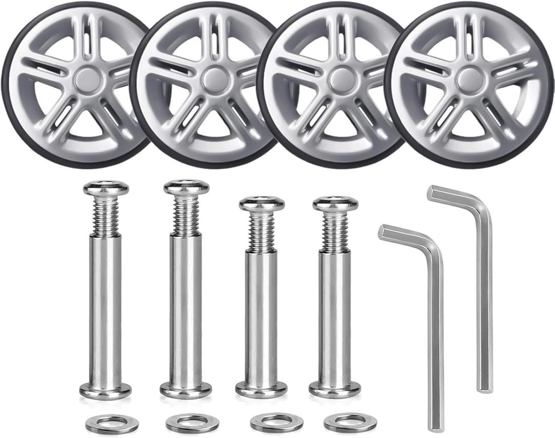 Luggage Suitcase Replacement Wheels Luggage Replacement Wheels Wear-Resistant Mute Suitcase Rubber Swivel Caster Repair Kits (Sliver-55mm-4pcs)