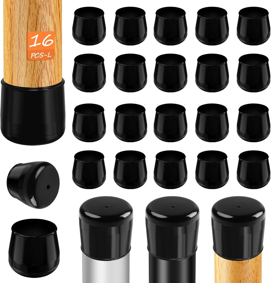 16pcs Chair Leg Protectors for Carpet, Round Chair Feet Glides Covers Caps Furniture Foot Sliders with Plastic Pads Damage-Free Move on Carpets (Fit:1-1/8"~1-7/16", Black)