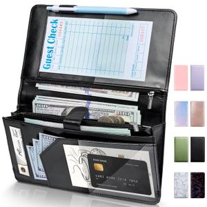 Forvencer Server Book High Volume, Expandable Waitress Book with 2 Zipper & Magnetic Pocket,5"9", Server Books for Waitresses, Waitress Accessories, Fits Restaurant Check, Waitress Apron (Black) (Extended Version)