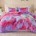 EMME Luxury Fuzzy Duvet Cover Set King Size Fluffy Comforter Cover Set for King Bed 2 Pieces Shaggy and Plush Soft Bedding Duvet Covers (Rainbow Pink Purple, King)