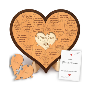 9 Year Anniversary Pottery Gifts for Him Her - Happy 9th Anniversary Wedding Gifts for Husband Wife, Willow Gift for 9 Years Wood Heart Puzzle