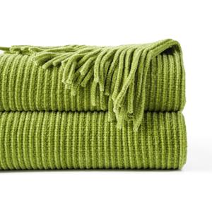 BATTILO HOME Apple Green Throw Blanket for Couch, Soft Chenille Knit Throws with Tassels for Home Decor, Spring Green Throws for Couch Cover, 60"x80"