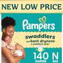 Pampers Swaddlers Newborn Diapers - Size 0, 140 Count, Ultra Soft Disposable Baby Diapers