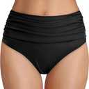 Tempt Me Women's High Waisted Bikini Bottom Tummy Control Ruched Bathing Suit Swim Bottom L