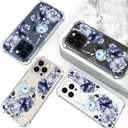 Hungo Compatible for iPhone 15 Pro Max Case for Women Floral Flower Clear Design Cute,Girly Girls Flower Promax Rose Blue