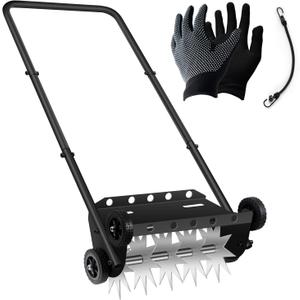 Push Spike Aerator,18Inch Push Lawn Aerator with 4 Wheels,Heavy Duty Rolling Manual Yard Aerator Lawn Tool with 45inch Handle,Suitable for Lawn Garden Yard Grass Maintenance