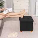 B FSOBEIIALEO Storage Ottoman with Tray, Foot Stools and Ottomans with Legs, Storage Cube Seat Linen Black 15"