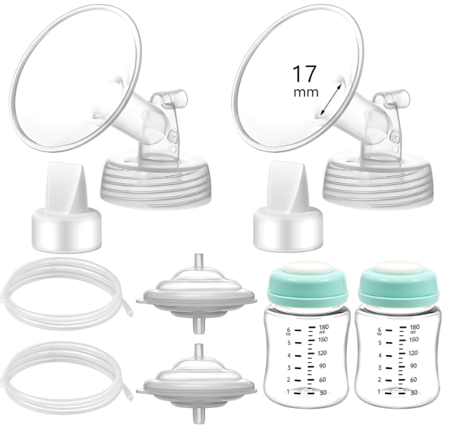 Momstouch Pump Parts Compatible with Spectra S1/S2/9 Plus, Not Original Accessories, Full Set Replacements Include 17mm Flange, Duckbill Valve, Backflow Protector, Tubing and Bottle